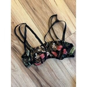 Med Floral Embroidered Mesh Bralette Strappy Harness Underwire Bra